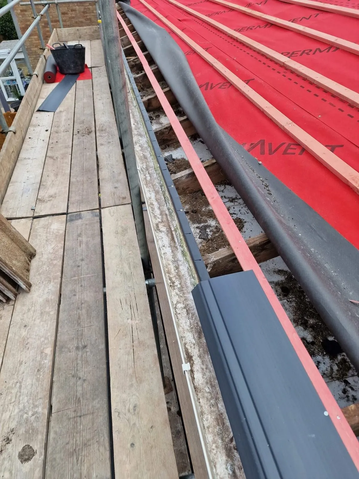 Breathable membrane and battens fitted during a re-roof in Honiton