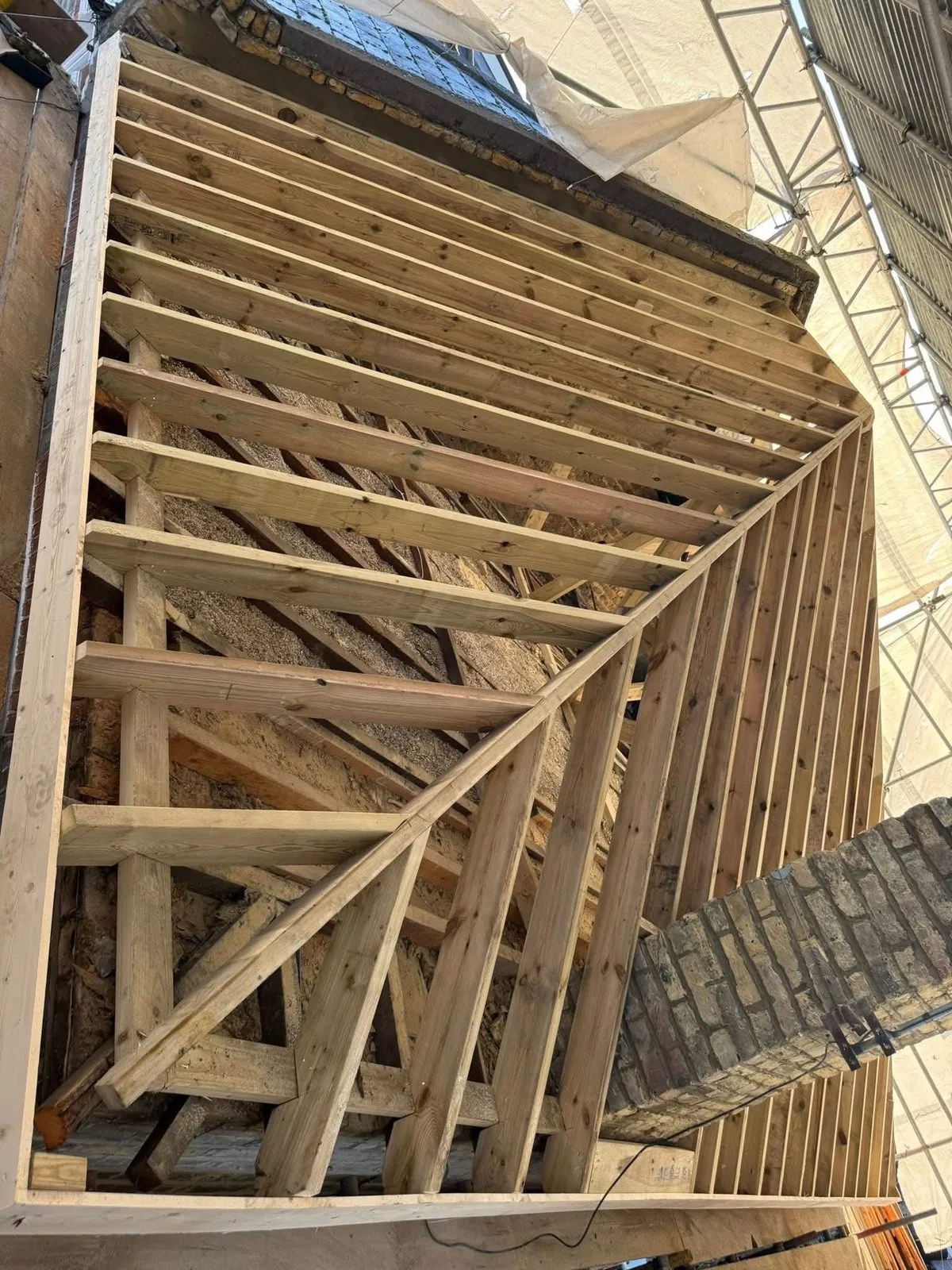 New roof timbers and rafters during a re-roof in Honiton